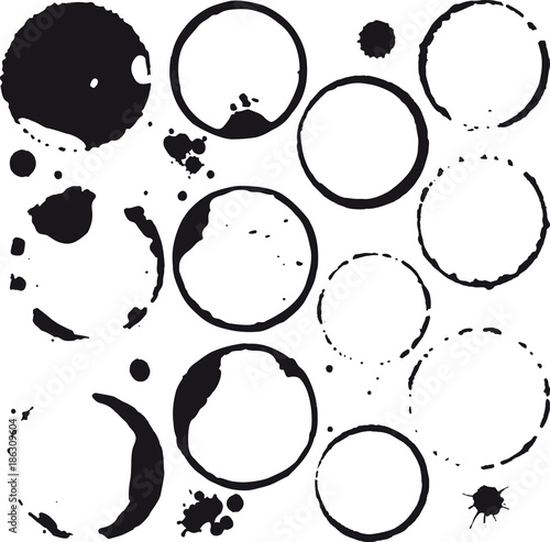 Coffee or wine stains. Ink spots and splatters vector.