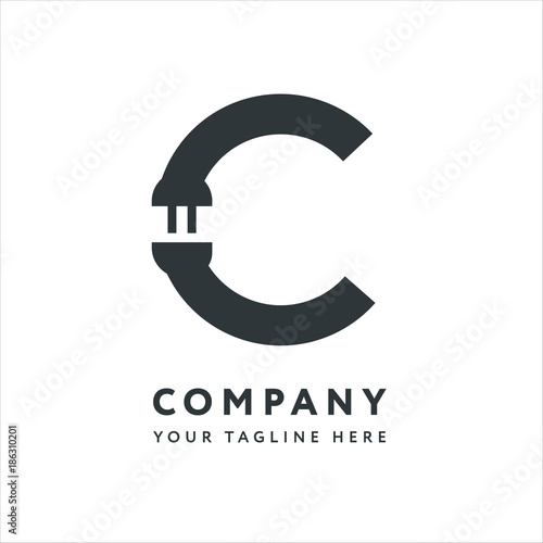 Letter C Logo Design Emblem Template. Creative Electronics Electricity Plug Cord Concept.