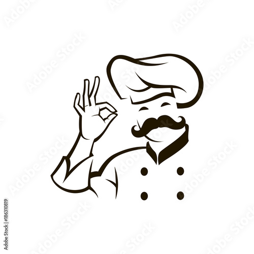 monochrome illustration of whiskered chef