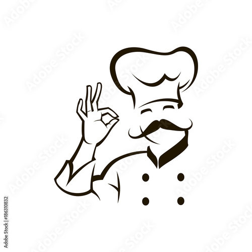 monochrome illustration of whiskered chef