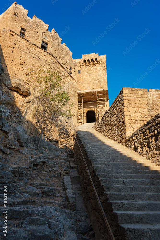 Medieval gate of Acropolisof Lindos (Rhodes, Greece)