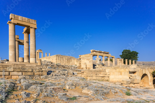 Stoa  portico and Propylaea on Acropolis of Lindos  Rhodes  Greece 