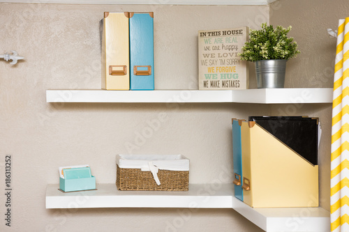 Wallpaper Mural Double white floating shelf Torontodigital.ca