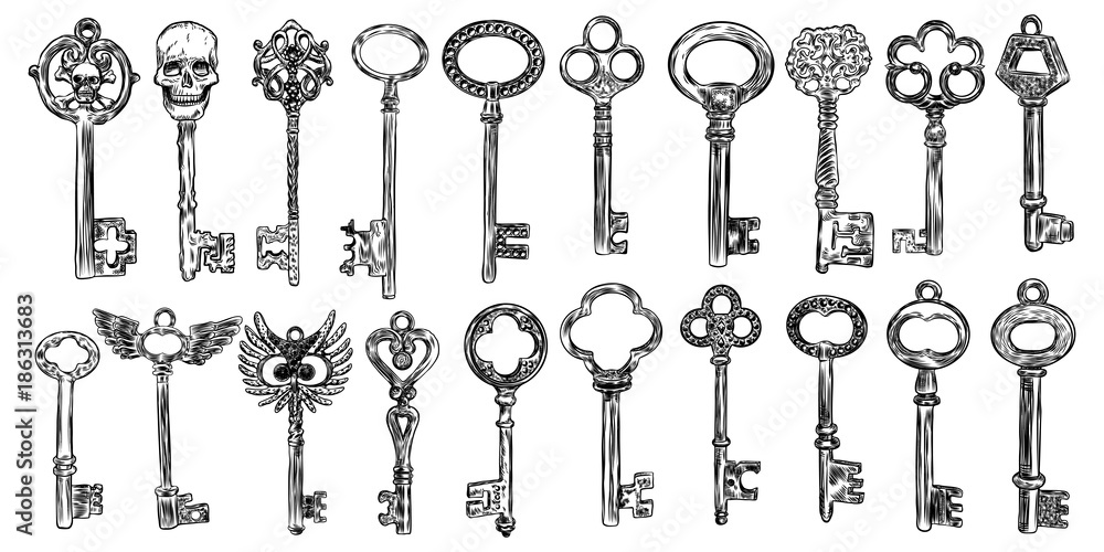 Set of Vintage Key Drawings, Vectors