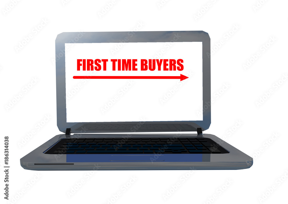first time buyeres laptop screen text - 3d rendering first time buyeres laptop screen text - 3d rendering