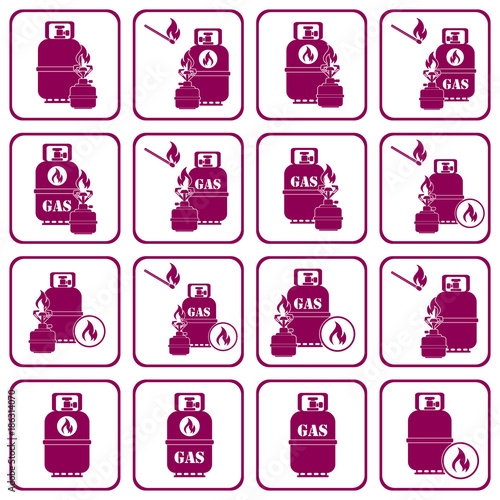Set of camping stove and gas bottle icons
