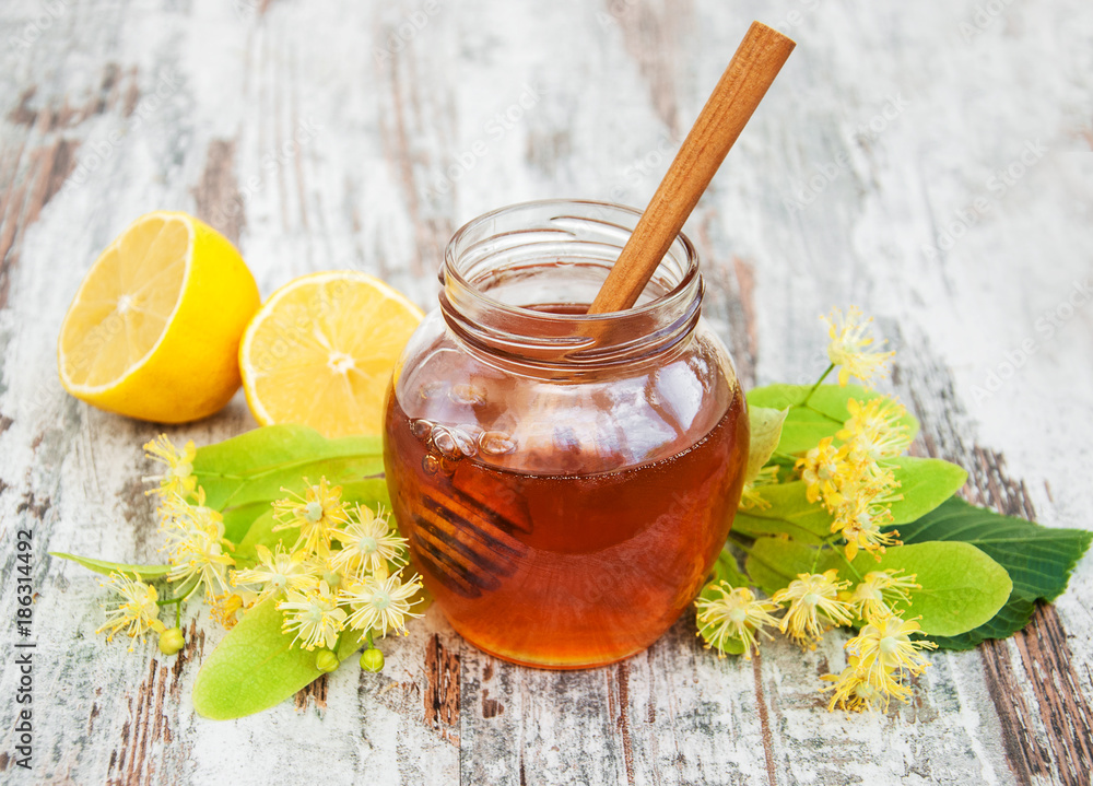 Honey and linden flowers Honey and linden flowers