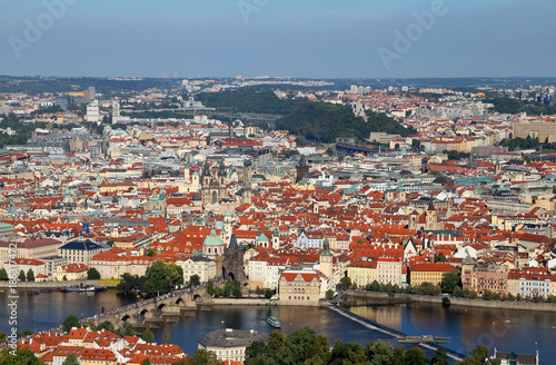 aerial view of Prague City in Czech Republic with charles bridge