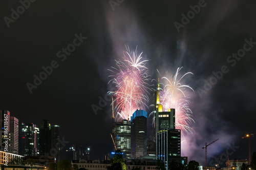 Fireworks over the skyline of Frankfurt am Main, Germany
