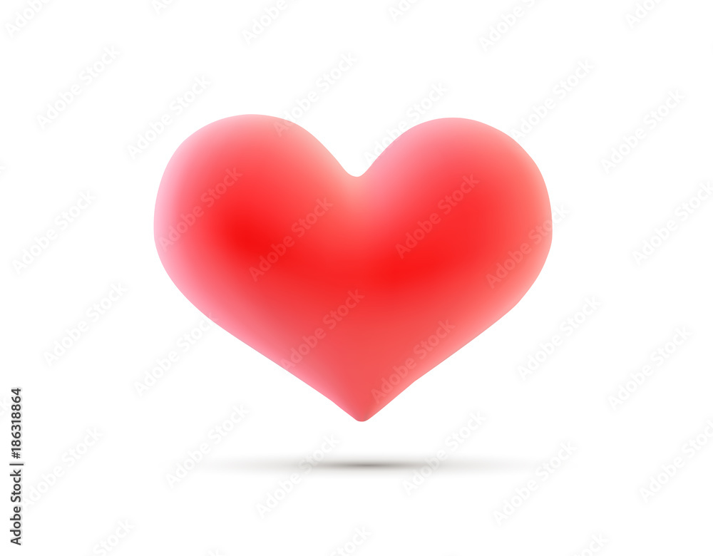 Big Red Heart. Vector 3D heart isolated on white. Valentine s day heart. Beautiful heart illustration