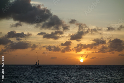 Beautiful golden sunset in the Caribbean island of Aruba © UKstudios
