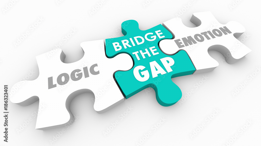 Logic Vs Emotion Bridge the Gap Between Puzzle Pieces 3d Illustration Logic Vs Emotion Bridge the Gap Between Puzzle Pieces 3d Illustration