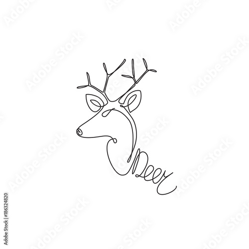 One line design silhouette of side view deer. Hand drawn minimalism style.
