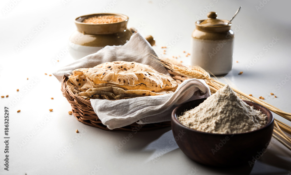 indian bread / Chapati / Fulka / Gehu Roti with wheat grains in ...