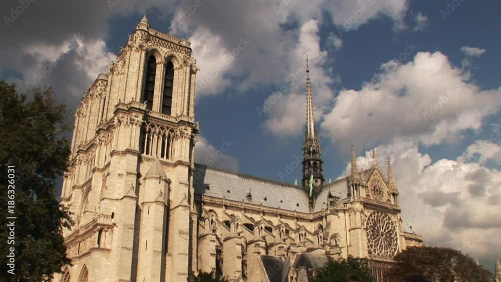 Low angle, dark clouds over Notre Dame Cathedral Low angle, dark clouds over Notre Dame Cathedral