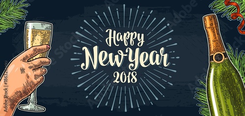 Female and male hands holding and clinking with two glasses champagne.