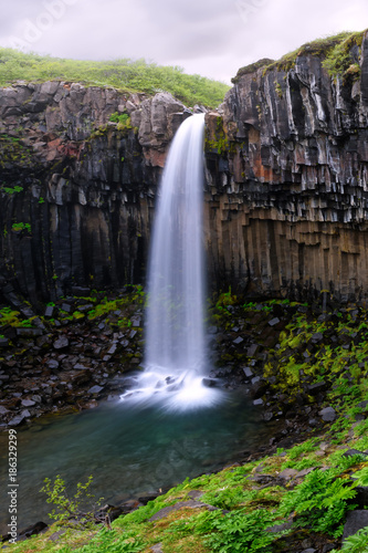 Famous Svartifoss waterfall. Another named Black fall. Located in Skaftafell  Vatnajokull National Park  Iceland