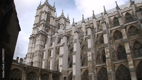 Westminster Abbey in London, low angle