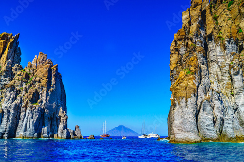 eolian island, landscape with rocks close to Stromboli volcano, Sicily photo