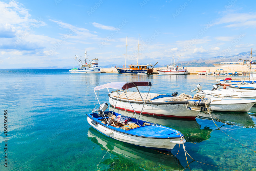Typical fishing boats in Postira port, Brac island, Croatia