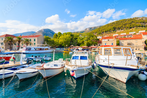 View of Bol port with colorful fishing boats  Brac island  Croatia