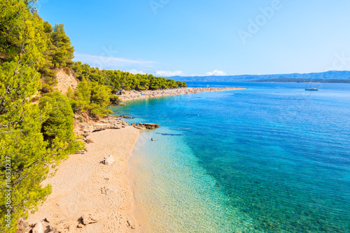 View of Zlatni Rat beach (Golden Horn) with beautiful sea water, most famous beach of Adriatic Sea, Brac island, Croatia © pkazmierczak