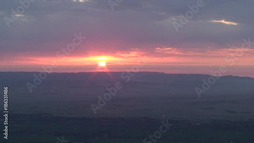 Hot air balloon aerial, scenic sunset over Egypt landscape