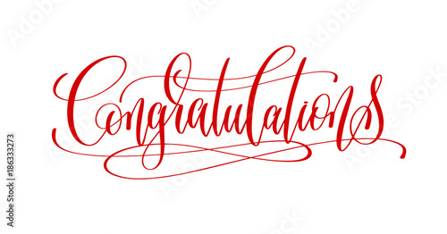 congratulations - red hand lettering inscription text to greetin