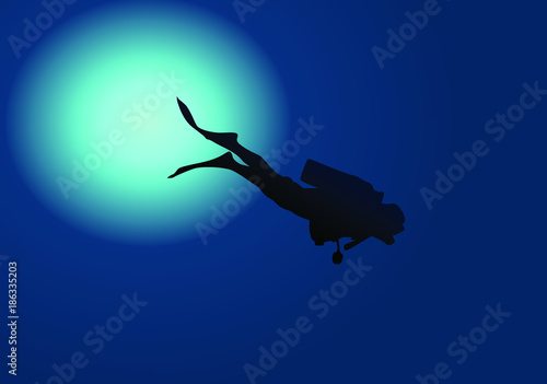 Diver in blue ocean illustration vector