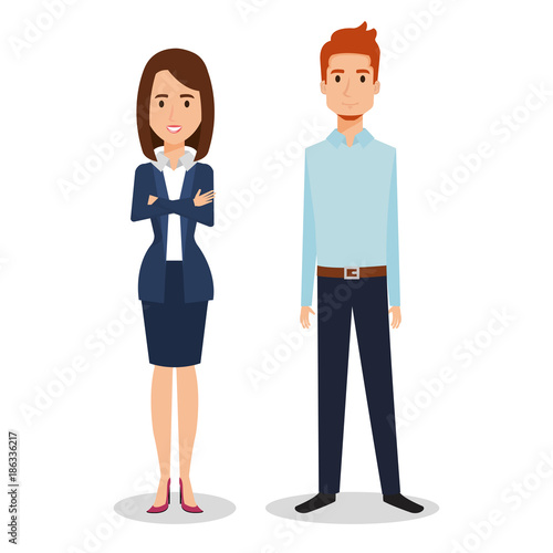 business people couple avatars characters