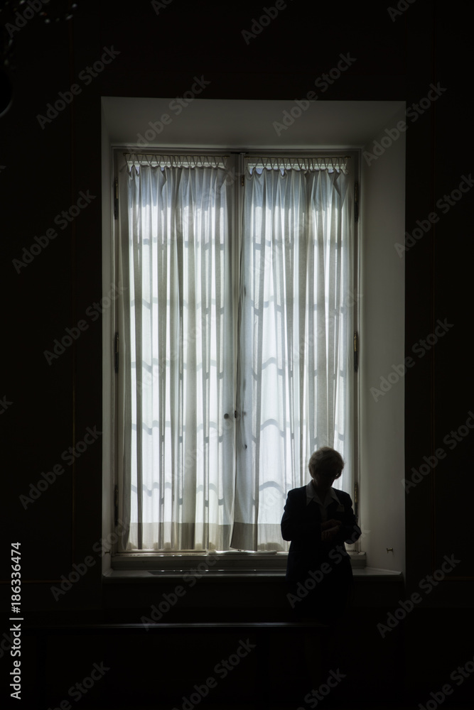 Fototapeta premium kobieta na tłe okna