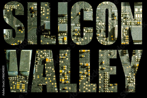 Wall Mural silicon valley overlaid on circuit board or motherboard