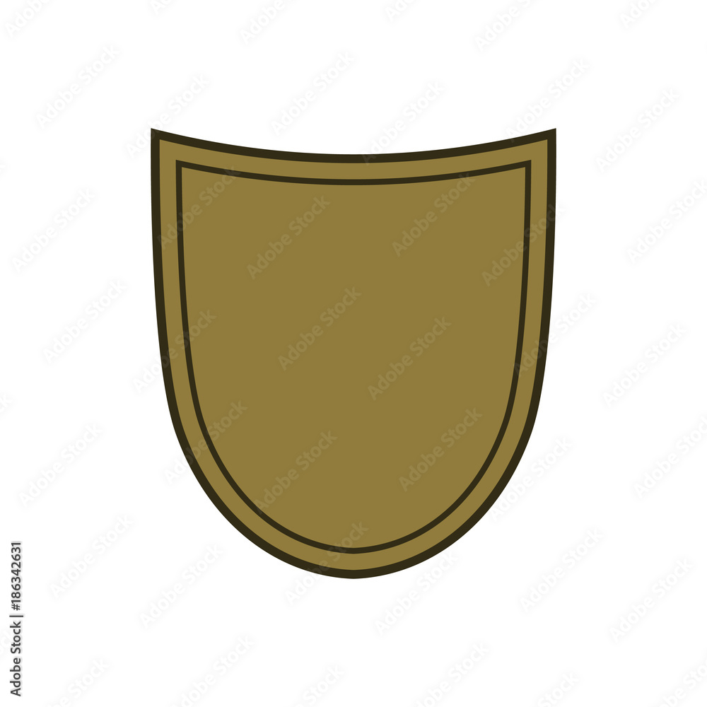 Shield shape gold icon. Simple silhouette flat logo on white background. Symbol of security, protection, safety, strong. Element for secure protect design emblem decoration Vector illustration Shield shape gold icon. Simple silhouette flat logo on white background. Symbol of security, protection, safety, strong. Element for secure protect design emblem decoration Vector illustration