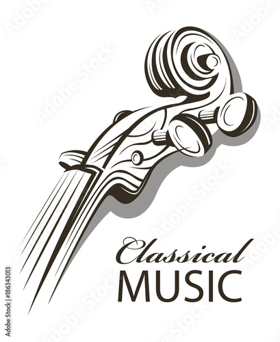 abstract monochrome illustration of violin with text