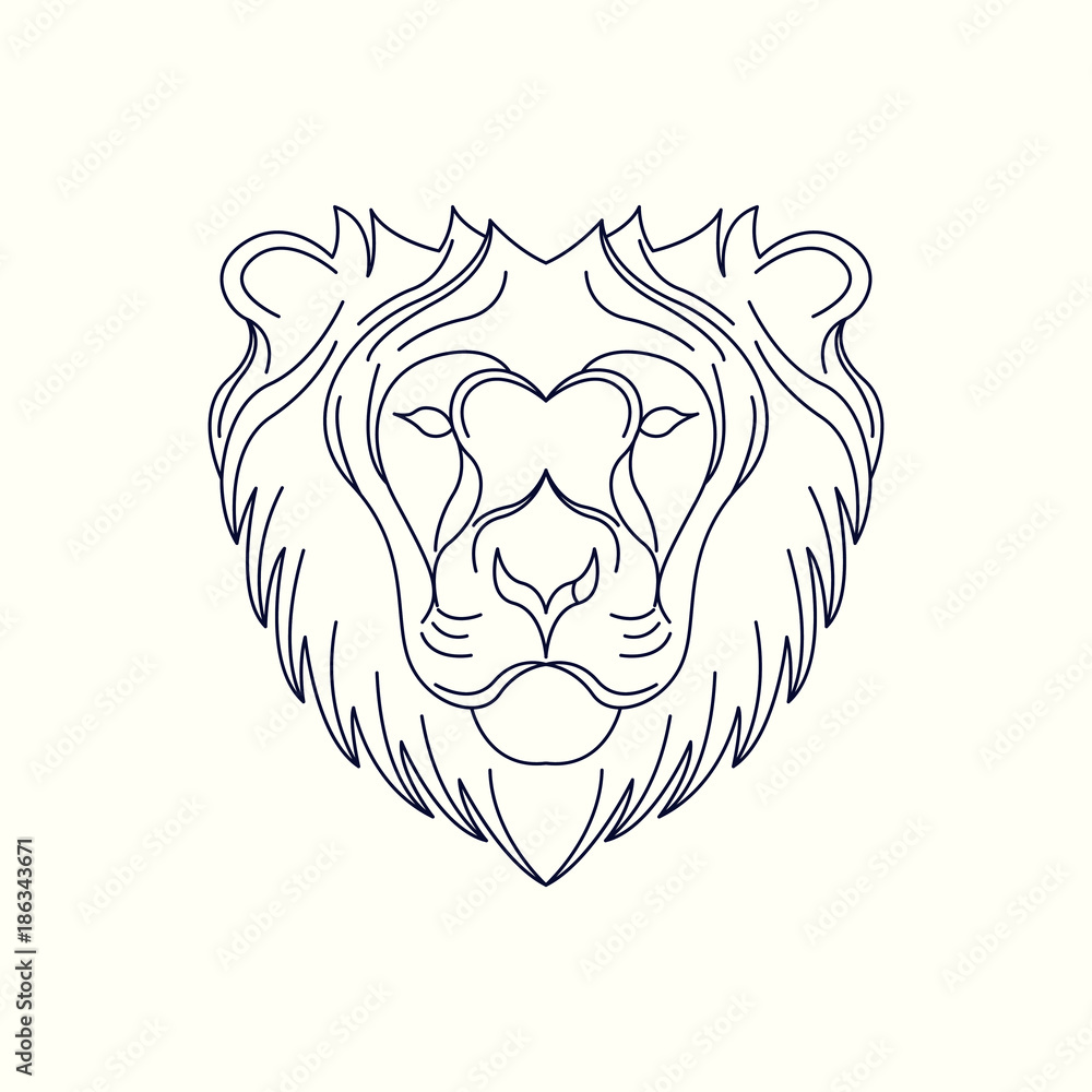 Obraz premium Lion Mono Line Logo. Lion Mascot Logo. Logo Template. Lion vector illustration.