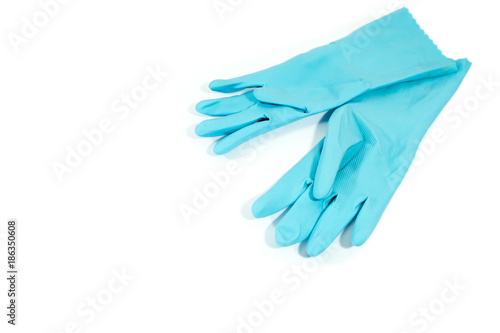 Pair rubber gloves of blue isolated on white.