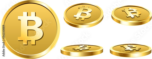 Gold bitcoin coins isolated on white.