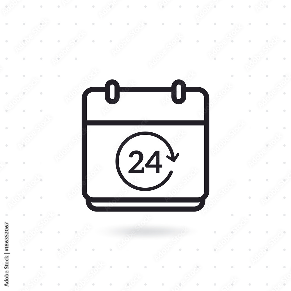 Calendar icon with 24 hours symbol. Vector calendar icon. Flat line calendar icon on white background. Flat line vector illustration Calendar icon with 24 hours symbol. Vector calendar icon. Flat line calendar icon on white background. Flat line vector illustration