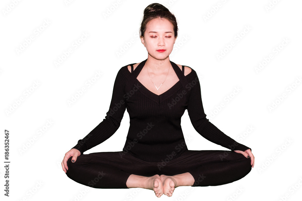 A young oriental girl is practicing yoga A young oriental girl is practicing yoga