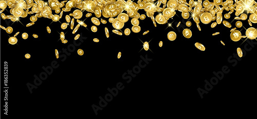 Background with falling gold bitcoins.
