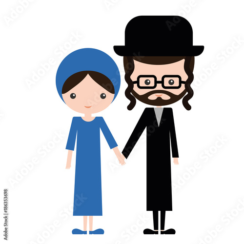 Happy jewish couple in traditional clothes