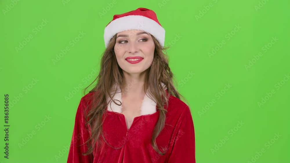 Snow maiden shows thrumb up. Bokeh background. Green screen. Close up. Slow motion Snow maiden shows thrumb up. Bokeh background. Green screen. Close up. Slow motion