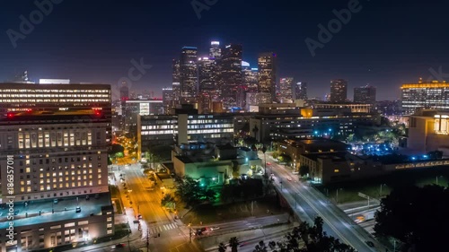 Wallpaper Mural Cinematic urban aerial time lapse view of downtown Los Angeles at night Torontodigital.ca