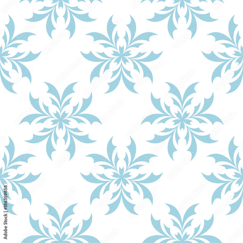 Fototapeta premium Blue floral seamless pattern on white background