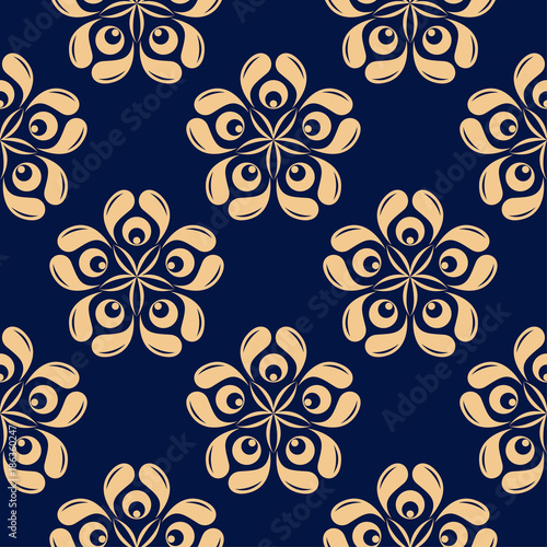 Golden blue floral seamless pattern