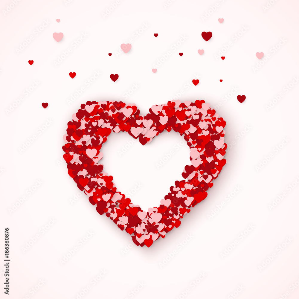 Heart silhouette, frame of heart consist of little hearts confetti. Happy Valentines day card concept. Vector illustration