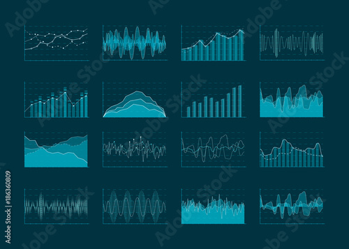 Abstract business analytics and statistics diagrams. Data statistic financial graph concept, chart and plot infographic. Vector illustration