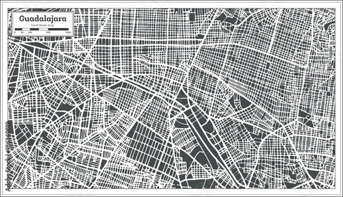 Guadalajara Mexico City Map in Retro Style. Outline Map.