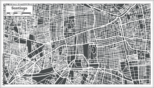 Santiago Chile City Map in Retro Style. Outline Map.