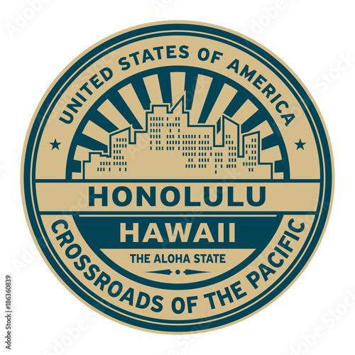 Stamp or label with text Honolulu, Hawaii